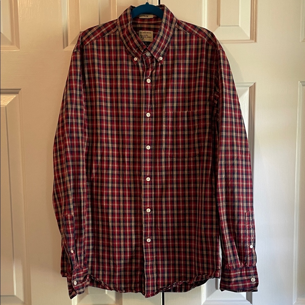 J. Crew Men's Red and Blue Plaid Button Down Shirt